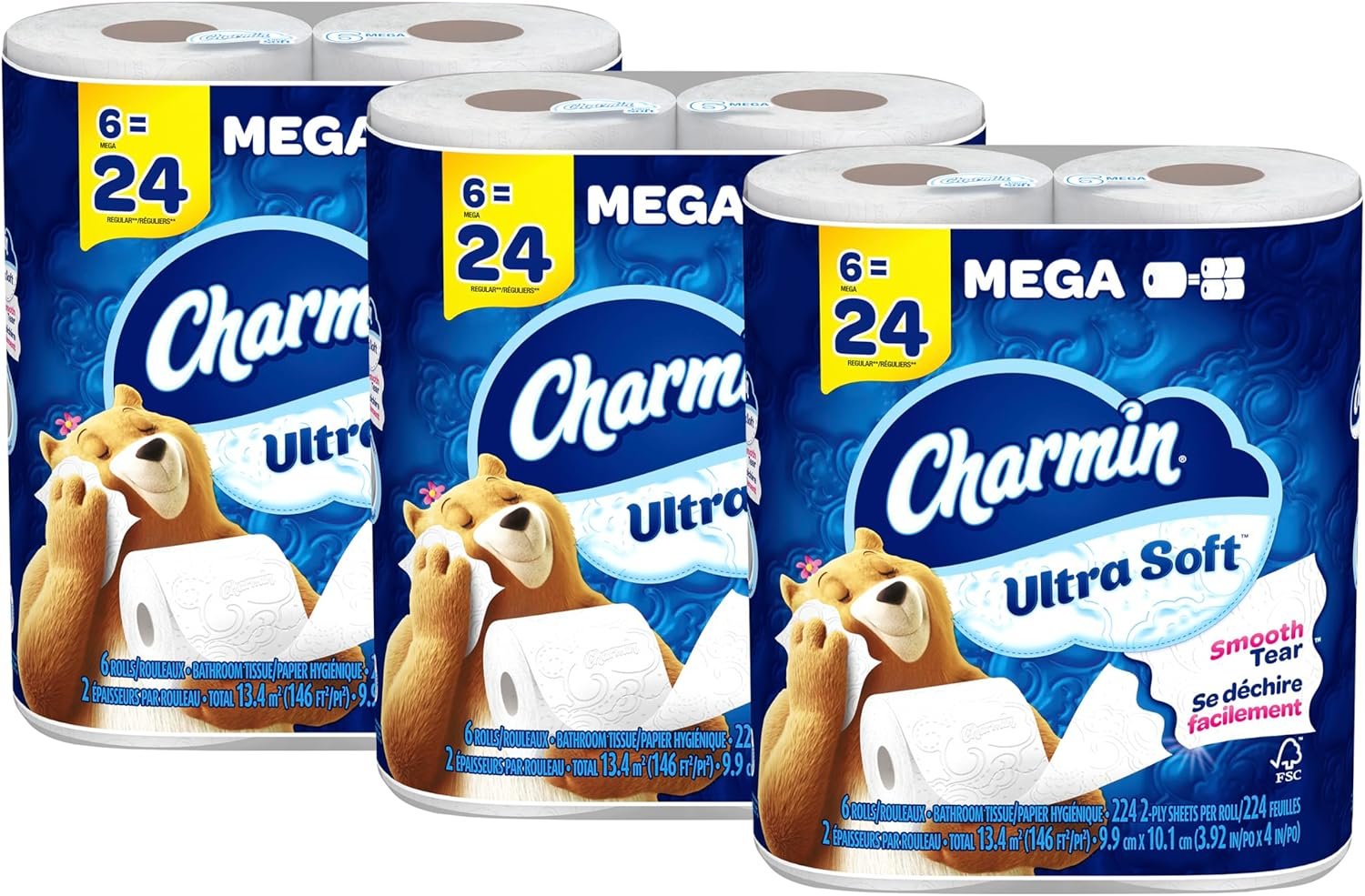 Charmin Toilet Paper, Ultra Soft, 18 Mega Rolls = 72 Regular Rolls, 224 Sheets Per Roll