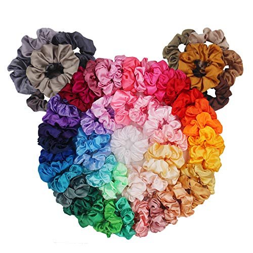 BeeVines Satin Silk Scrunchies for Hair 60 Pack Hair Scrunchies