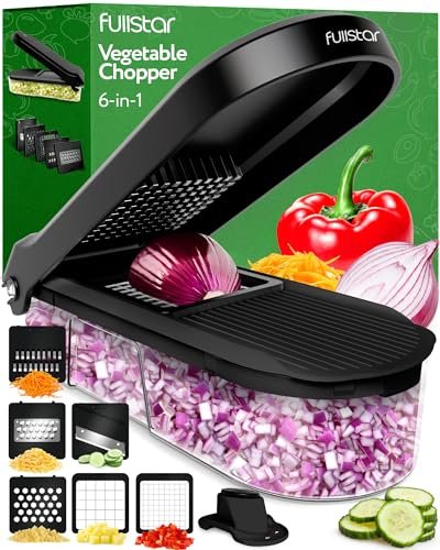 Food Onion Salad Veggie Chopper with Container – Kitchen Tools Gadgets (6-in-1 Compact Black)