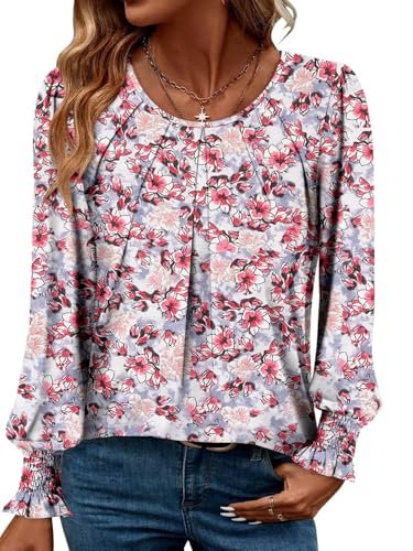 KISSMODA Womens Casual Fall Shirts Spring Tops Round Neck T Shirts Women Autumn Loose Shirts Tees Business Blouse