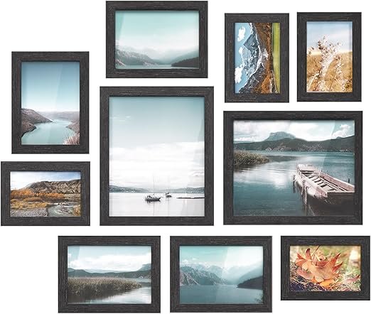  Collage Picture Frames Set of 10, Two 8×10, Four 5×7, Four 4×6, Photo Frame for Wall Gallery Decor, Table Display, Glass, Ink Black
