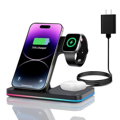 Wireless Charger 3 in 1 Charging Station lphone Fast Charger Foldable Charging Stand for Multiple Devices with an 18W Quick Charger for lPhone 16/15/14/13 Pro Max Airpods Watch