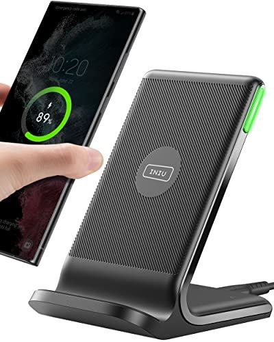 INIU Wireless Charger, 15W Qi Certified Fast Wireless Charging Stand with Sleep-Friendly Adaptive Light