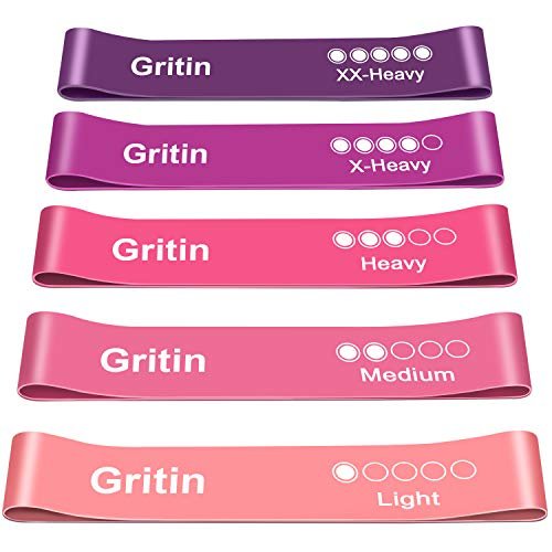 Gritin Resistance Bands, Set of 5 Skin-Friendly Resistance Fitness Exercise Loop Bands with 5 Different Strength Levels