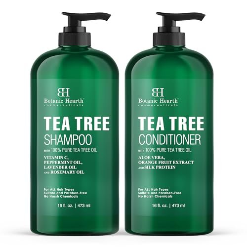 Botanic Hearth Tea Tree Shampoo and Conditioner Set – Nourishing Hair Care with Tea Tree Oil, Peppermint, and Lavender 16Fl oz each
