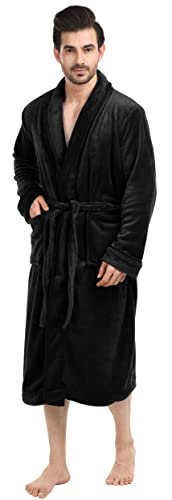 NY Threads Luxurious Men’s Shawl Collar Fleece Bathrobe Spa Robe