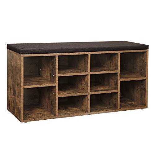 VASAGLE Shoe Bench, Storage Bench, Shoe Rack Bench, 10 Compartments, Rustic Brown and Brown